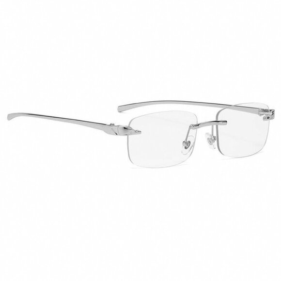 Luxury Leopard Clear Lens Silver Frame Hip Hop Retro Men's Rectangular Glasses - Picture 6 of 6